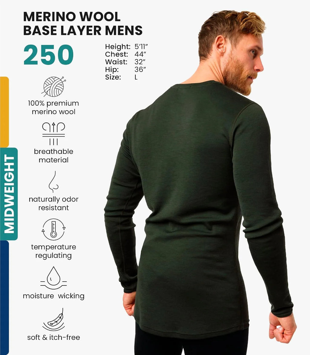 100% Merino Wool Base Layer Mens - Long Sleeve Thermal Shirts with Socks