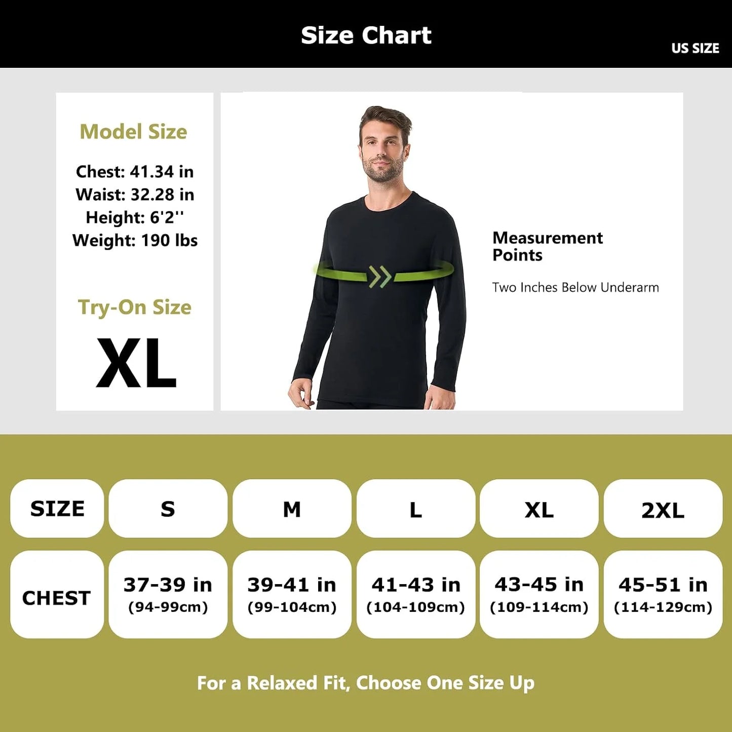 100% Merino Wool Base Layer for Men Long Sleeve Crew Neck Thermal Shirt