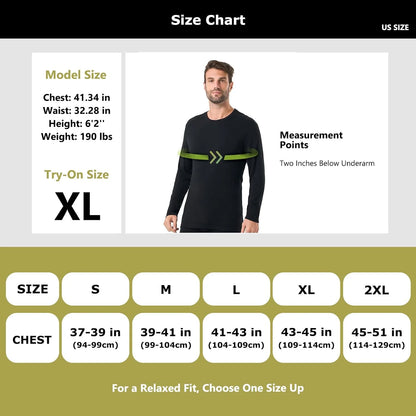 100% Merino Wool Base Layer for Men Long Sleeve Crew Neck Thermal Shirt