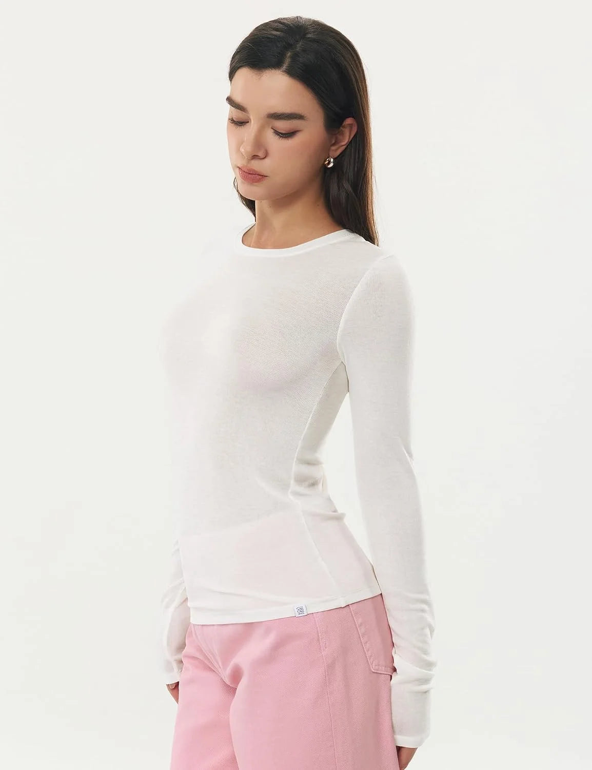 Women's Merino Wool Blend Shirts Long Sleeve Tops Crew Neck Fitted Basic Tee Cozy Embrace Collection