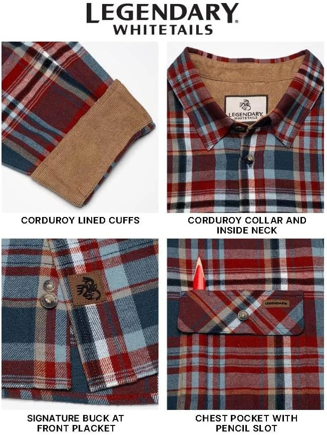 Legendary Whitetails Mens Flannel Long Sleeve Button Down 100% Cotton Shirt