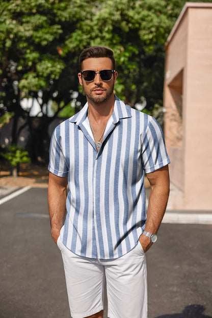 COOFANDY Men's Linen Shirts Short Sleeve Casual Shirts Button Down Shirt for Men Beach Summer Wedding Shirt