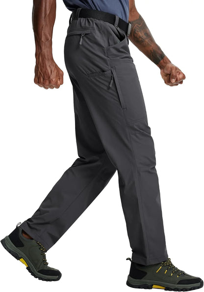 Mens Hiking Pants Lightweight Cargo Work Tactical Nylon Stretch Waterproof Quick Dry Fishing Travel Outdoor 6 Pockets