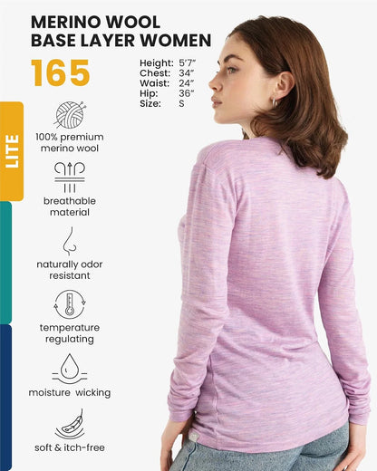 100% Merino Wool Base Layer Women - Long Sleeve Thermal Shirt with Socks
