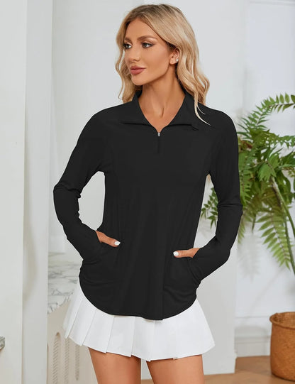 LOMON Women Long Sleeve Shirts Sun Protection 1/4 Zip Summer Quick Dry Hiking Shirts Quarter Zip Pullover for Women