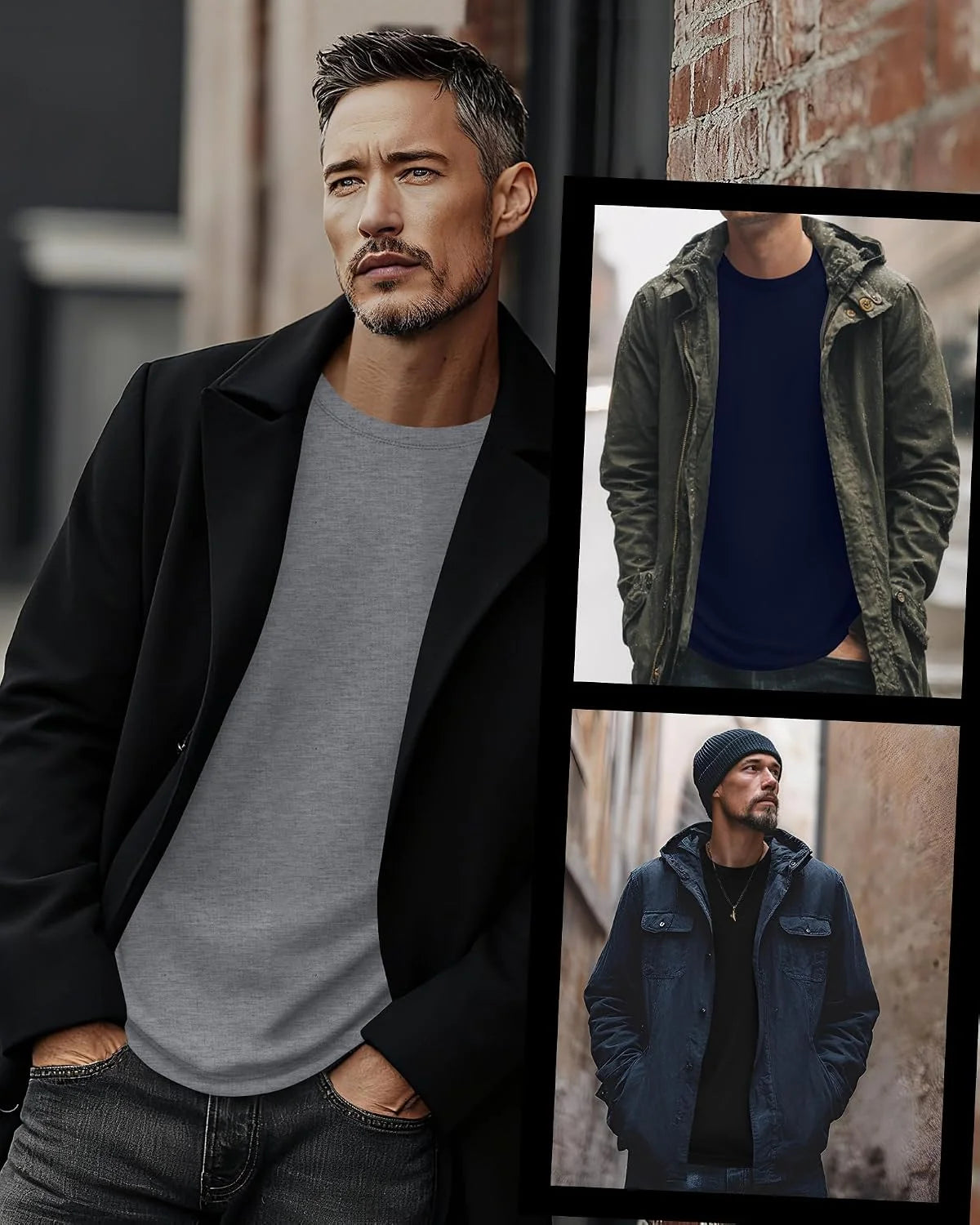 3 Pack Mens Long Sleeve Thermal Shirts Crew Neck Tops