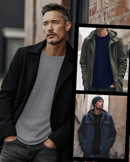 3 Pack Mens Long Sleeve Thermal Shirts Crew Neck Tops