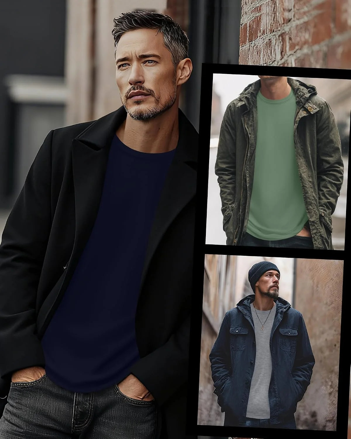 3 Pack Mens Long Sleeve Thermal Shirts Crew Neck Tops