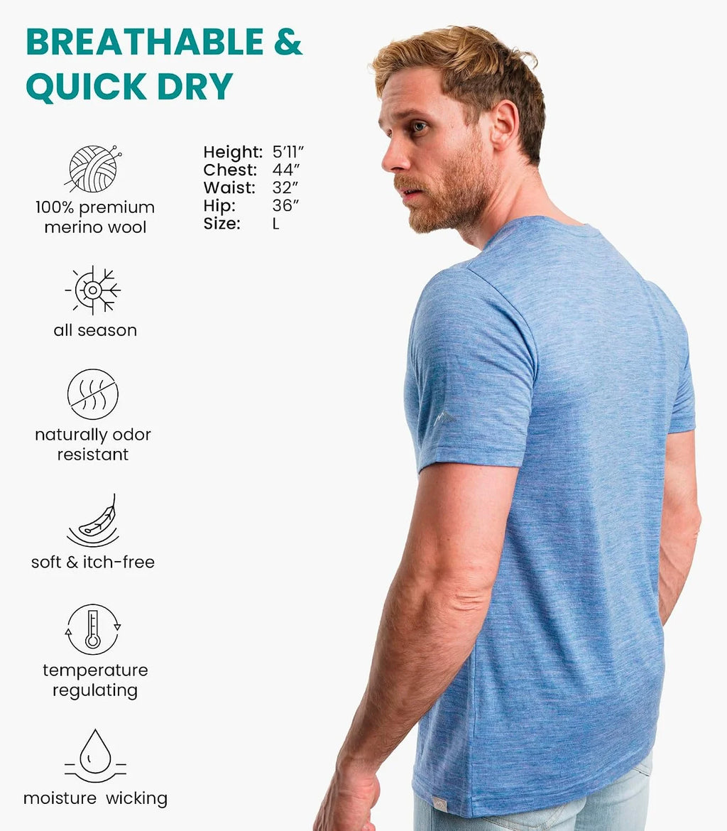 100% Merino Wool T-Shirt Men - Base Layer Top Undershirt with Hiking Socks