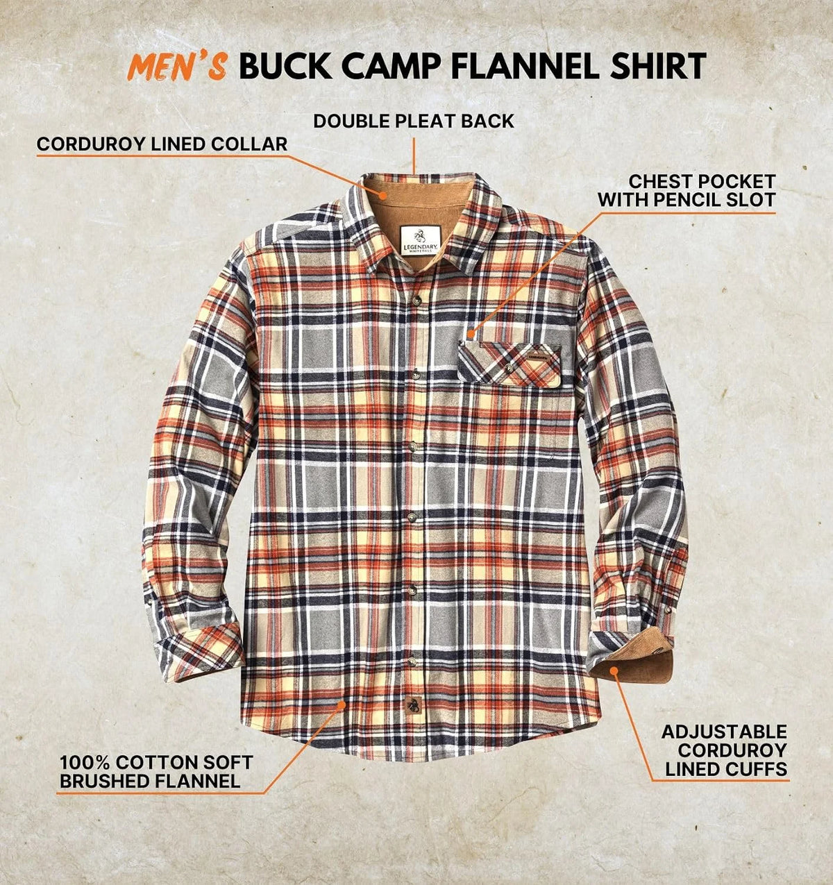 Legendary Whitetails Mens Flannel Long Sleeve Button Down 100% Cotton Shirt