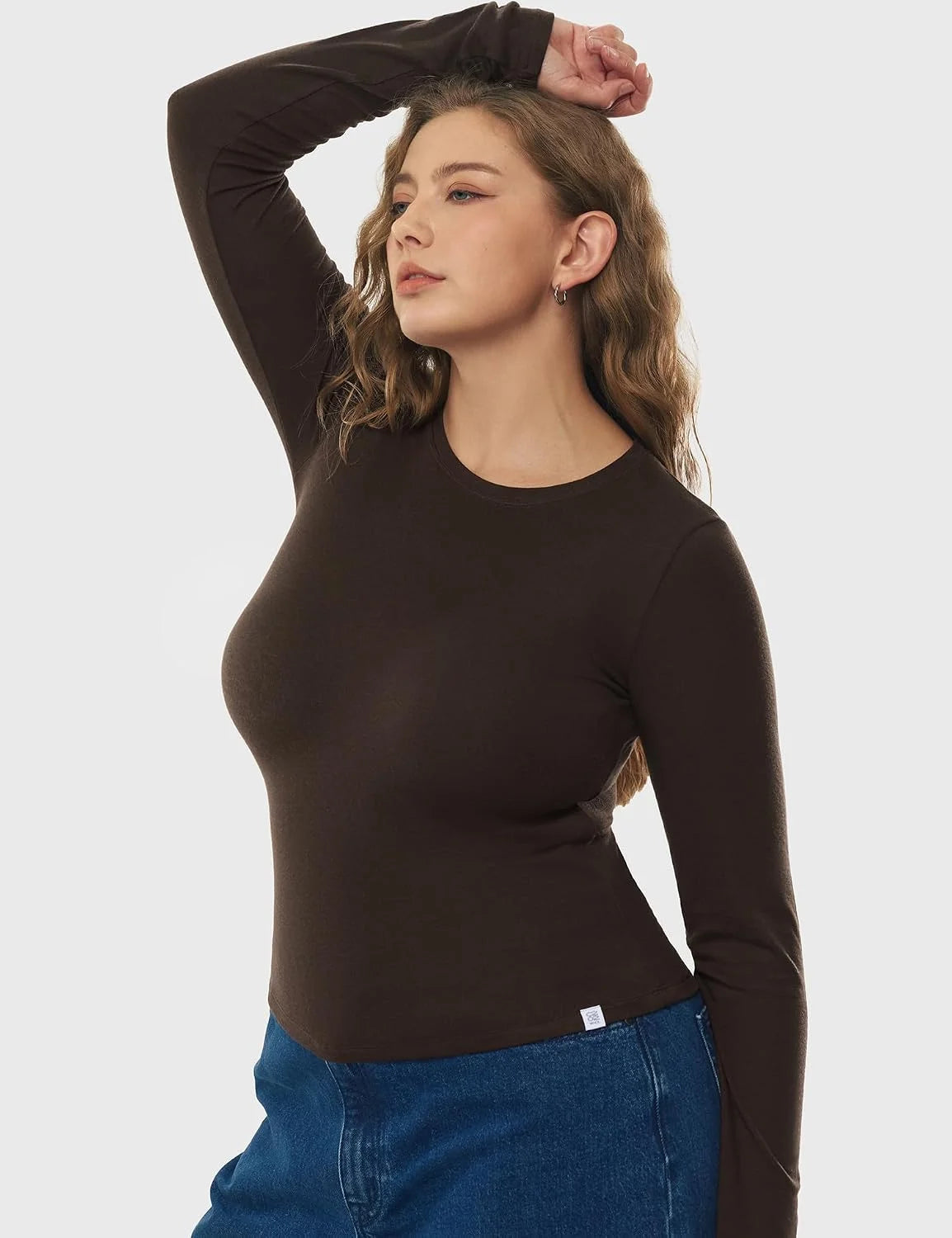 Women's Merino Wool Blend Shirts Long Sleeve Tops Crew Neck Fitted Basic Tee Cozy Embrace Collection