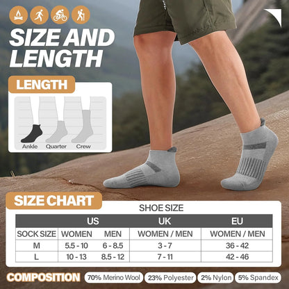 Anlisim Merino Wool Ankle Running Hiking Socks for Women and Men