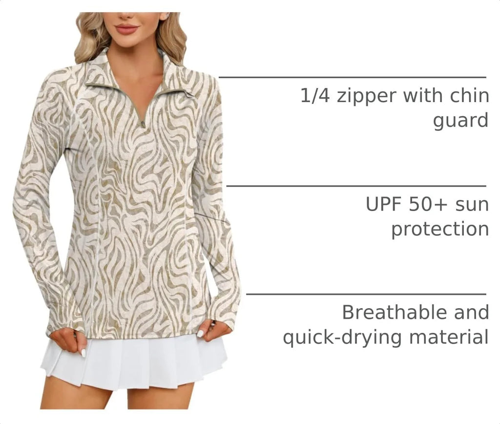 LOMON Women Long Sleeve Shirts Sun Protection 1/4 Zip Summer Quick Dry Hiking Shirts Quarter Zip Pullover for Women
