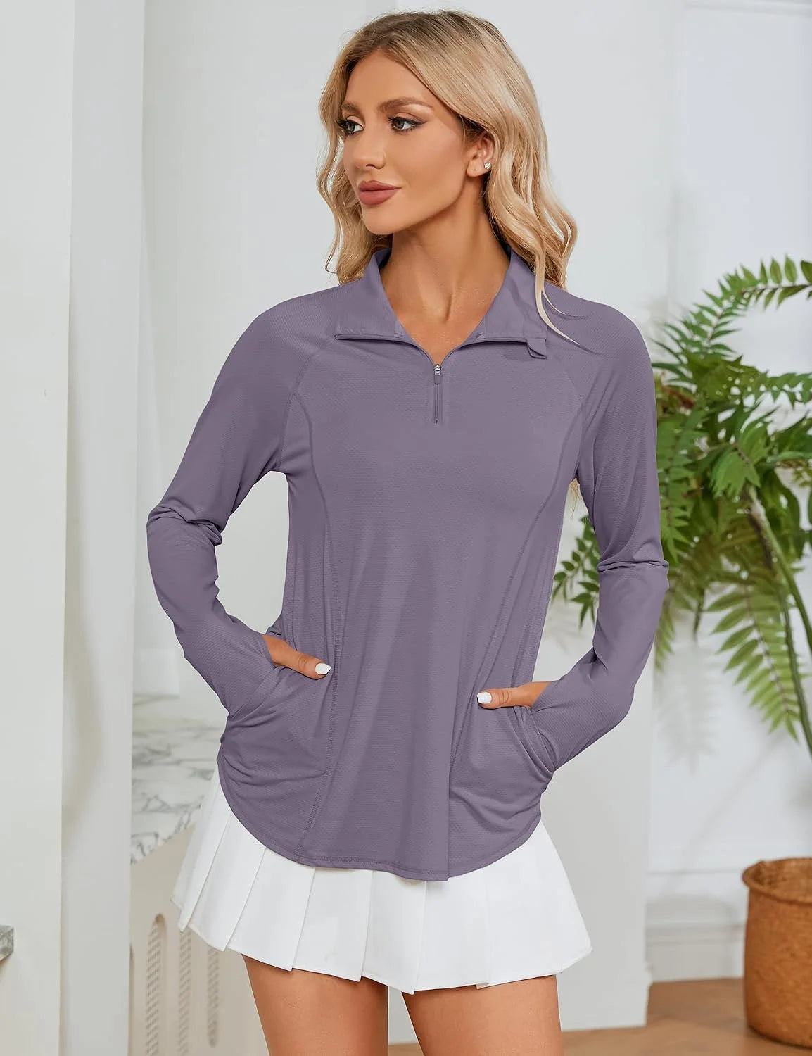 LOMON Women Long Sleeve Shirts Sun Protection 1/4 Zip Summer Quick Dry Hiking Shirts Quarter Zip Pullover for Women