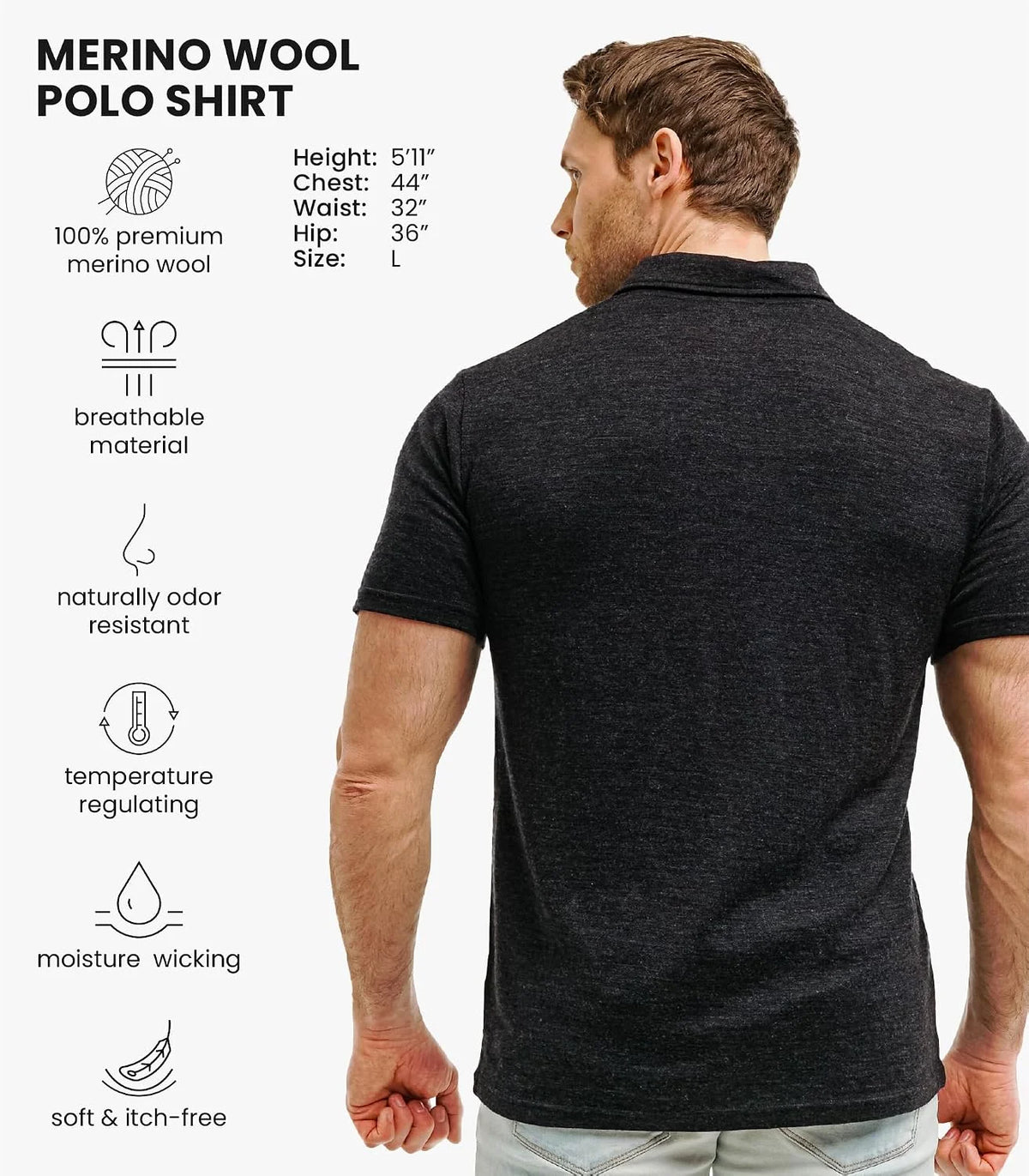 100% Merino Wool Polo Shirt Men - Short & Long Sleeve Shirt Base Later