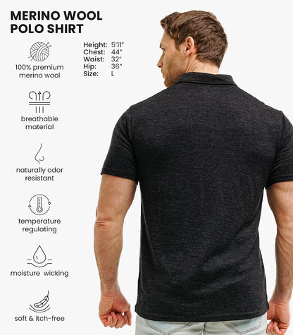 100% Merino Wool Polo Shirt Men - Short & Long Sleeve Shirt Base Later