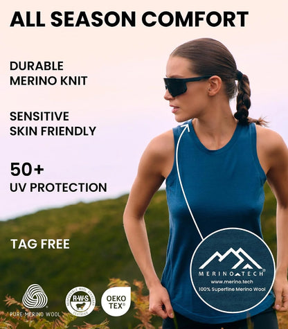 100% Merino Wool Tank Top Women - Active Sleeveless Undershirt Base Layer