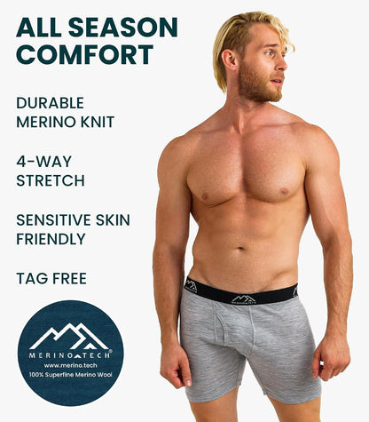 100% Merino Wool Underwear Mens - 1-2 Pack Boxer Briefs for Men 17.5um