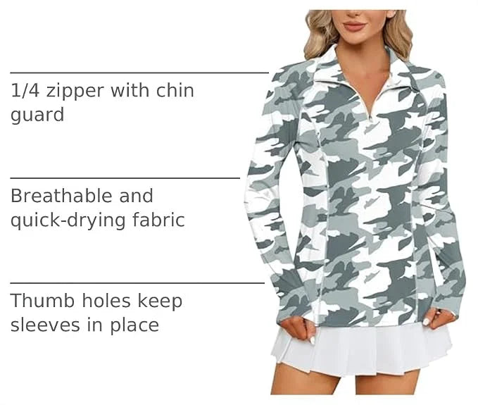 LOMON Women Long Sleeve Shirts Sun Protection 1/4 Zip Summer Quick Dry Hiking Shirts Quarter Zip Pullover for Women