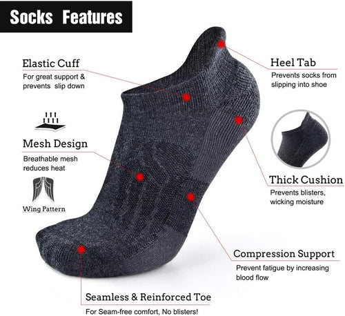 Busy Socks Merino Wool Compression Support Ankle Running Hiking Socks for Men Women, Soft Thick Cushion Tab Socks 3/6 Pairs