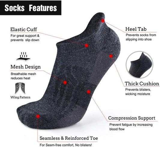 Busy Socks Merino Wool Compression Support Ankle Running Hiking Socks for Men Women, Soft Thick Cushion Tab Socks 3/6 Pairs