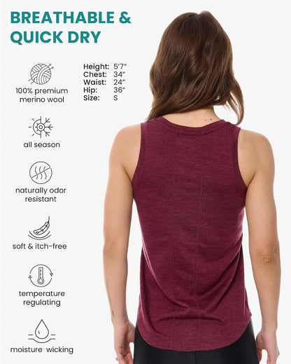 100% Merino Wool Tank Top Women - Active Sleeveless Undershirt Base Layer