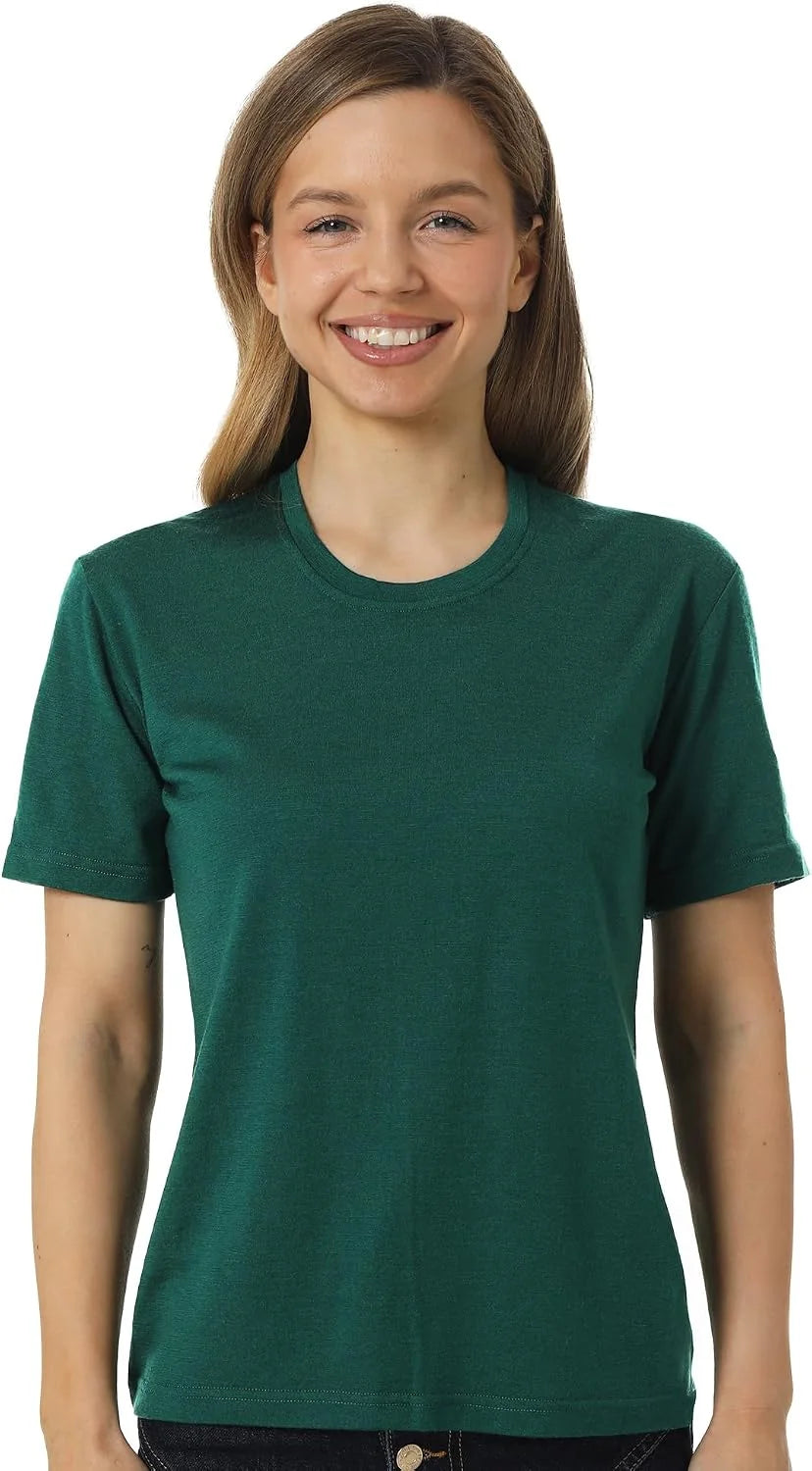 100% Merino Wool Shirt Women - Short Sleeve Tee Base Layer Top Undershirt