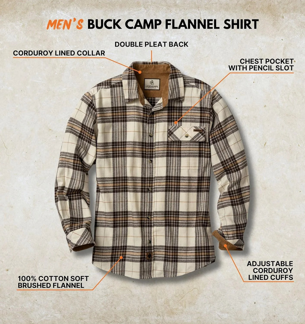 Legendary Whitetails Mens Flannel Long Sleeve Button Down 100% Cotton Shirt