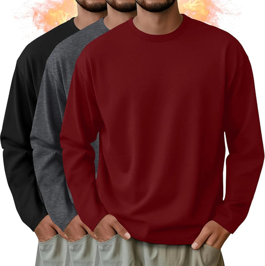 3 Pack Mens Long Sleeve Thermal Shirts Crew Neck Tops