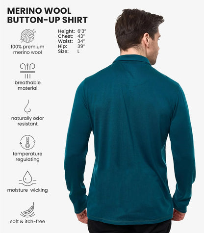 100% Merino Wool Button Up Shirt Men - Long & Short Sleeve Breathable