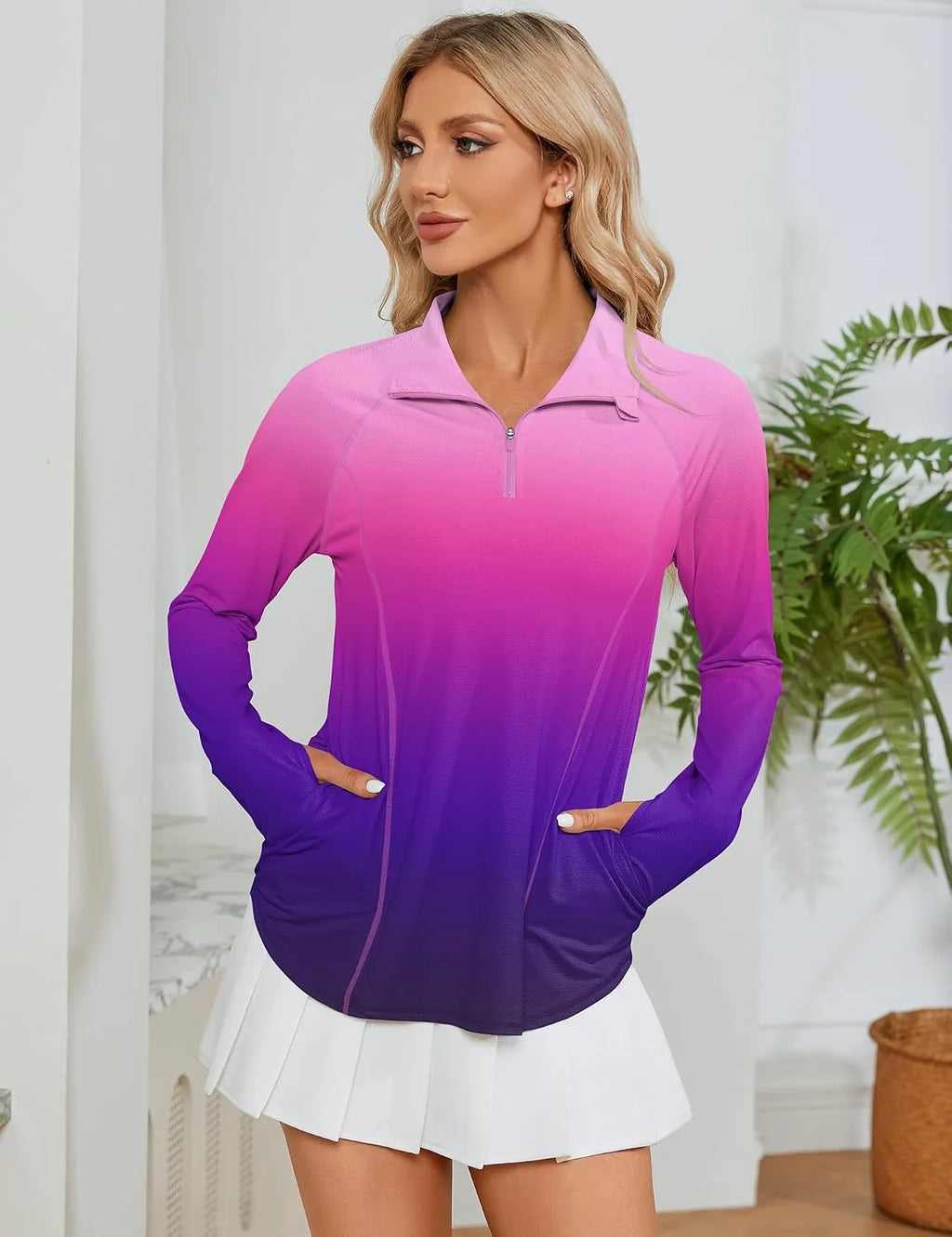 LOMON Women Long Sleeve Shirts Sun Protection 1/4 Zip Summer Quick Dry Hiking Shirts Quarter Zip Pullover for Women