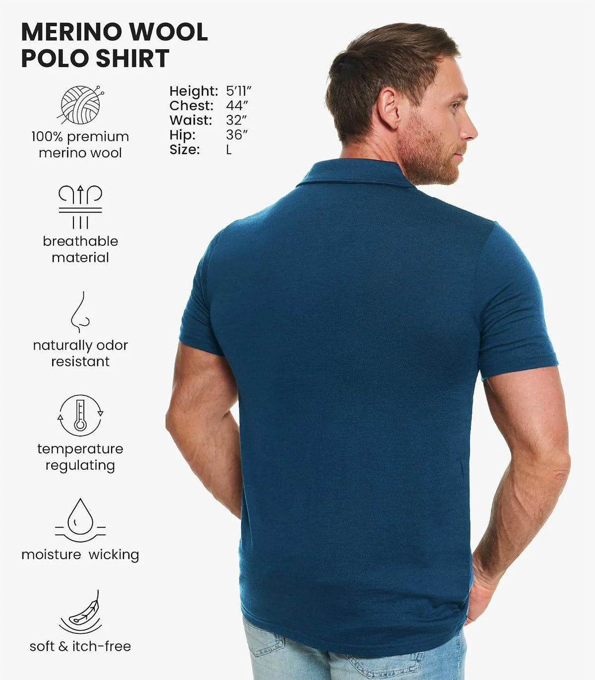 100% Merino Wool Polo Shirt Men - Short & Long Sleeve Shirt Base Later