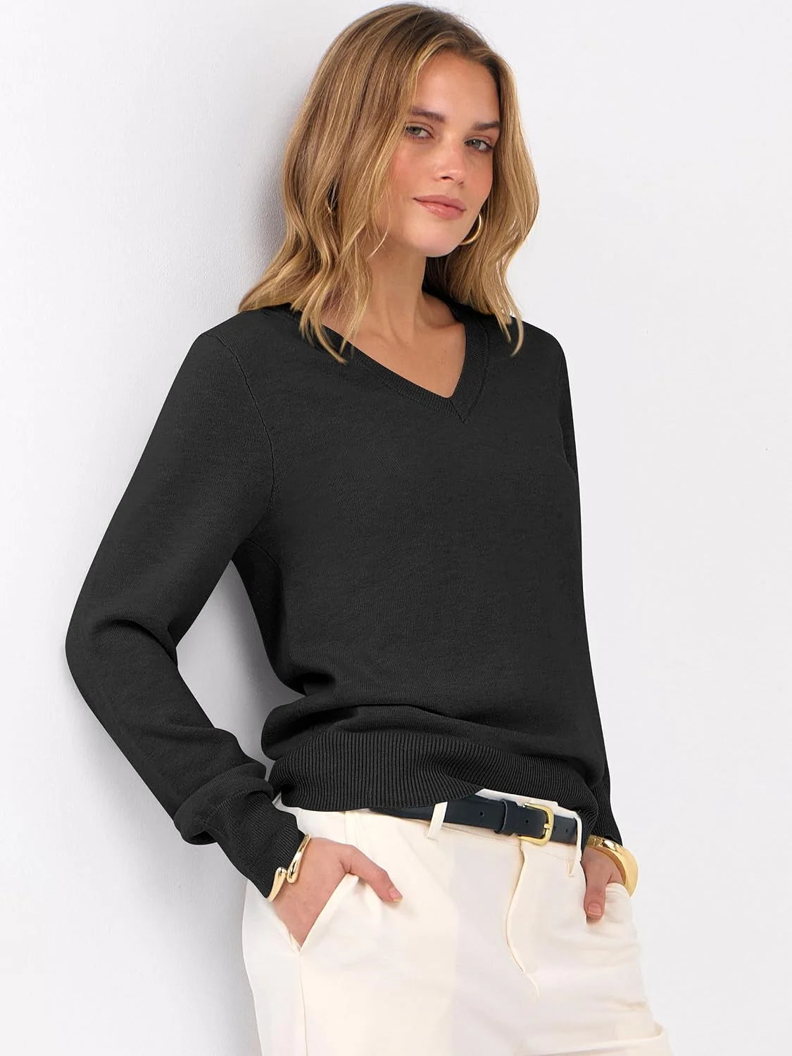 ANRABESS Women’s Fall Long Sleeve V Neck Light Sweaters