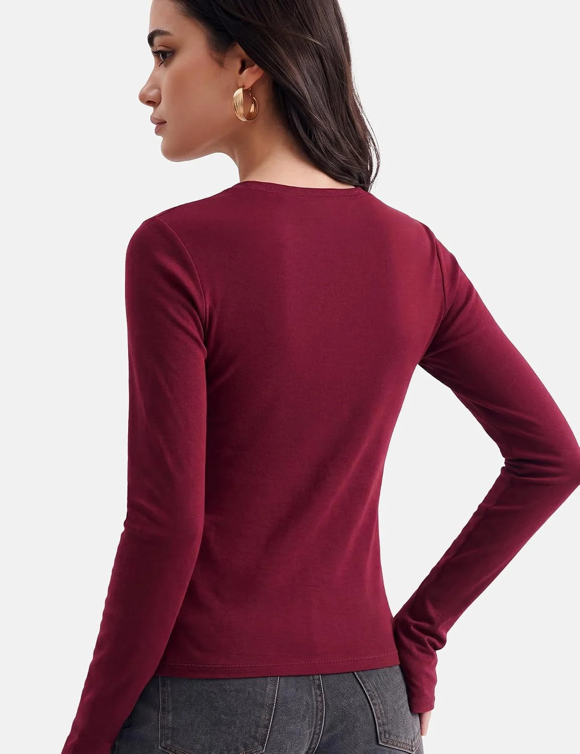 Women's Merino Wool Blend Shirts Long Sleeve Tops Crew Neck Fitted Basic Tee Cozy Embrace Collection