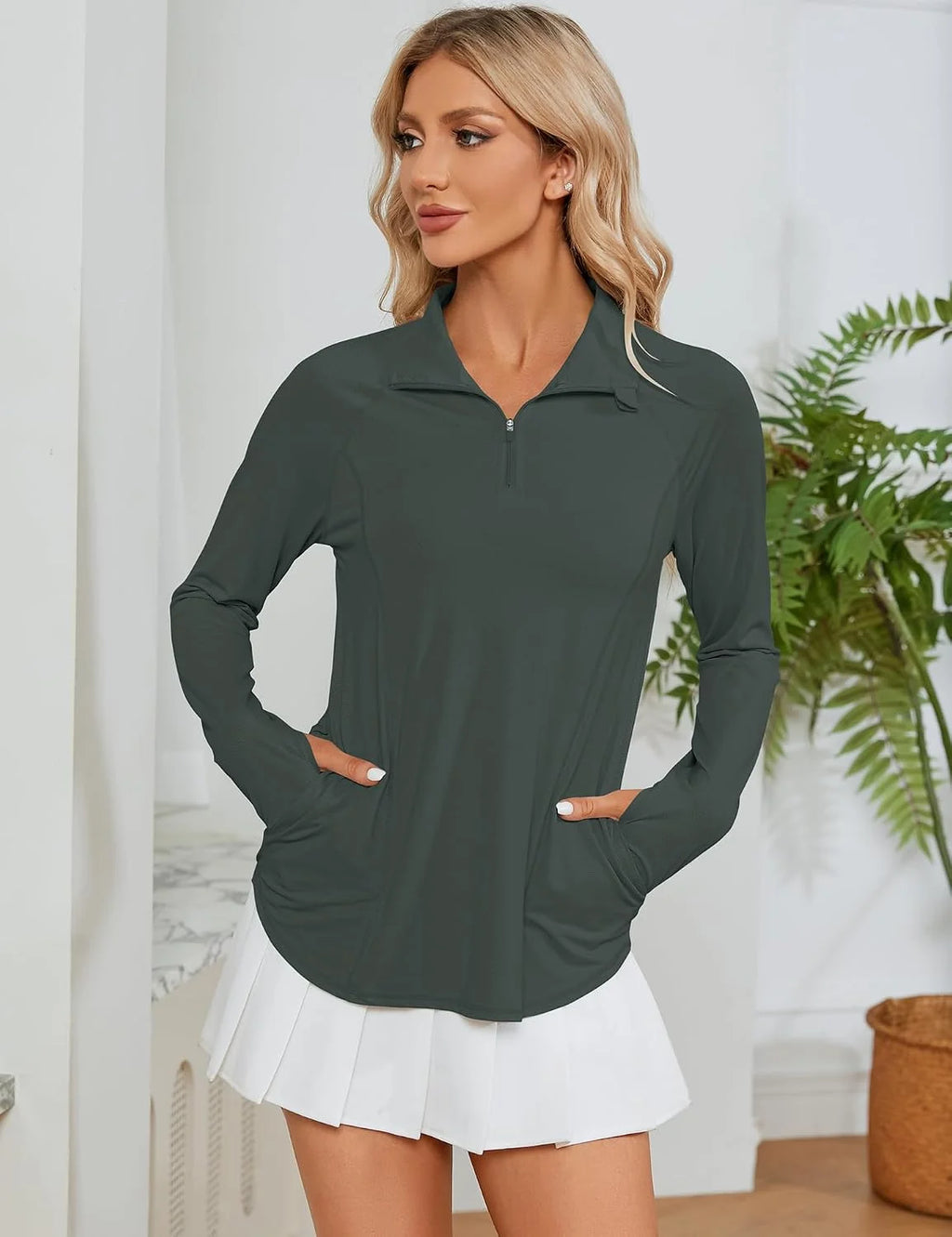 LOMON Women Long Sleeve Shirts Sun Protection 1/4 Zip Summer Quick Dry Hiking Shirts Quarter Zip Pullover for Women