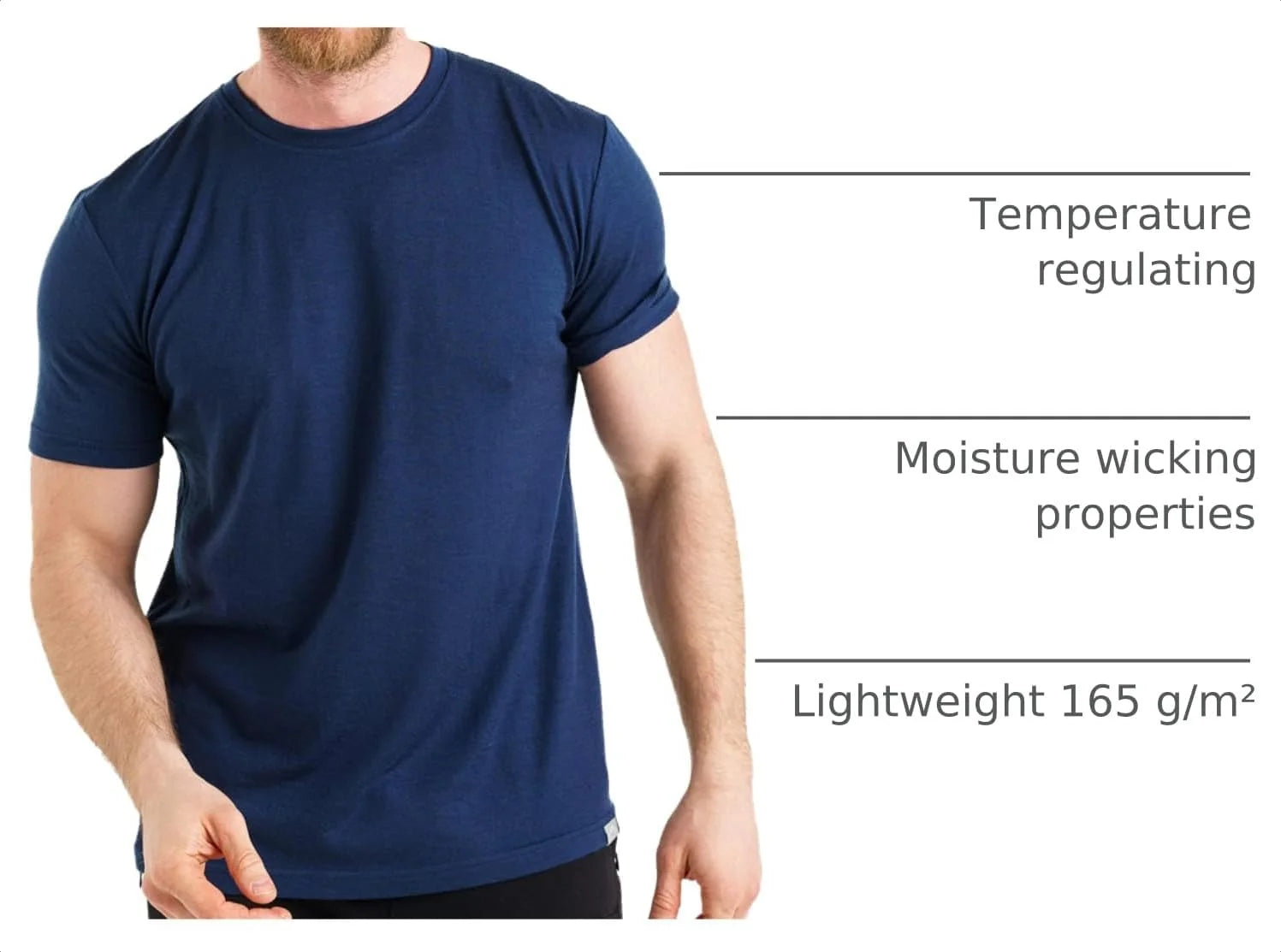 100% Merino Wool T-Shirt Men - Short Sleeve Undershirt Base Layer Top