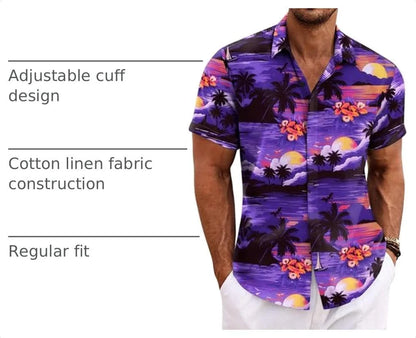 COOFANDY Men's Linen Shirts Short Sleeve Casual Shirts Button Down Shirt for Men Beach Summer Wedding Shirt