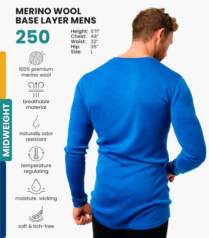 100% Merino Wool Base Layer Mens - Long Sleeve Thermal Shirts with Socks