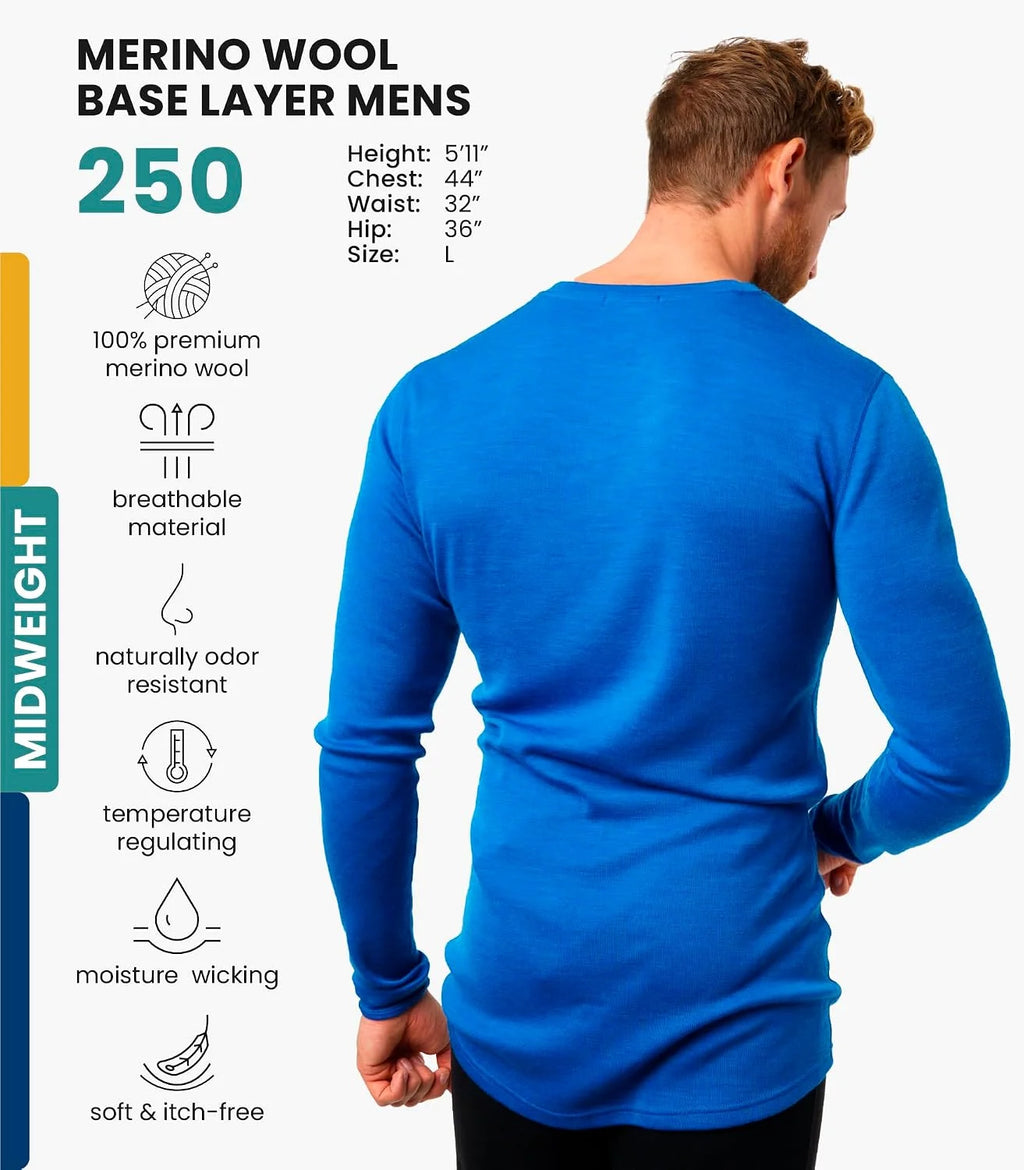 100% Merino Wool Base Layer Mens - Long Sleeve Thermal Shirts with Socks