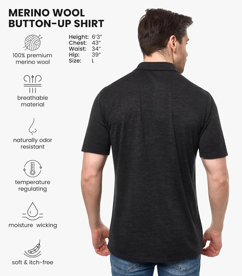 100% Merino Wool Button Up Shirt Men - Long & Short Sleeve Breathable