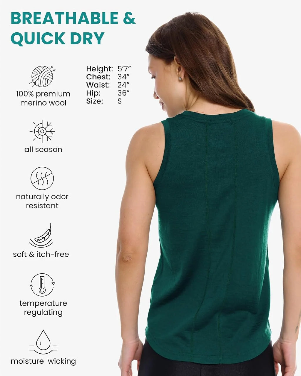 100% Merino Wool Tank Top Women - Active Sleeveless Undershirt Base Layer