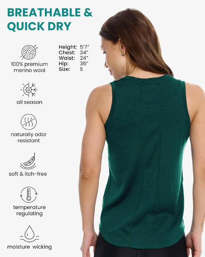 100% Merino Wool Tank Top Women - Active Sleeveless Undershirt Base Layer
