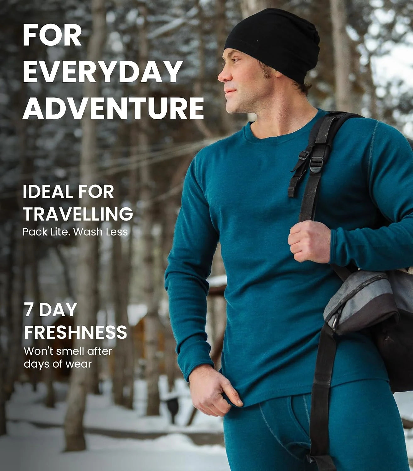 100% Merino Wool Base Layer Men Set - Thermal Underwear for Men Long Johns