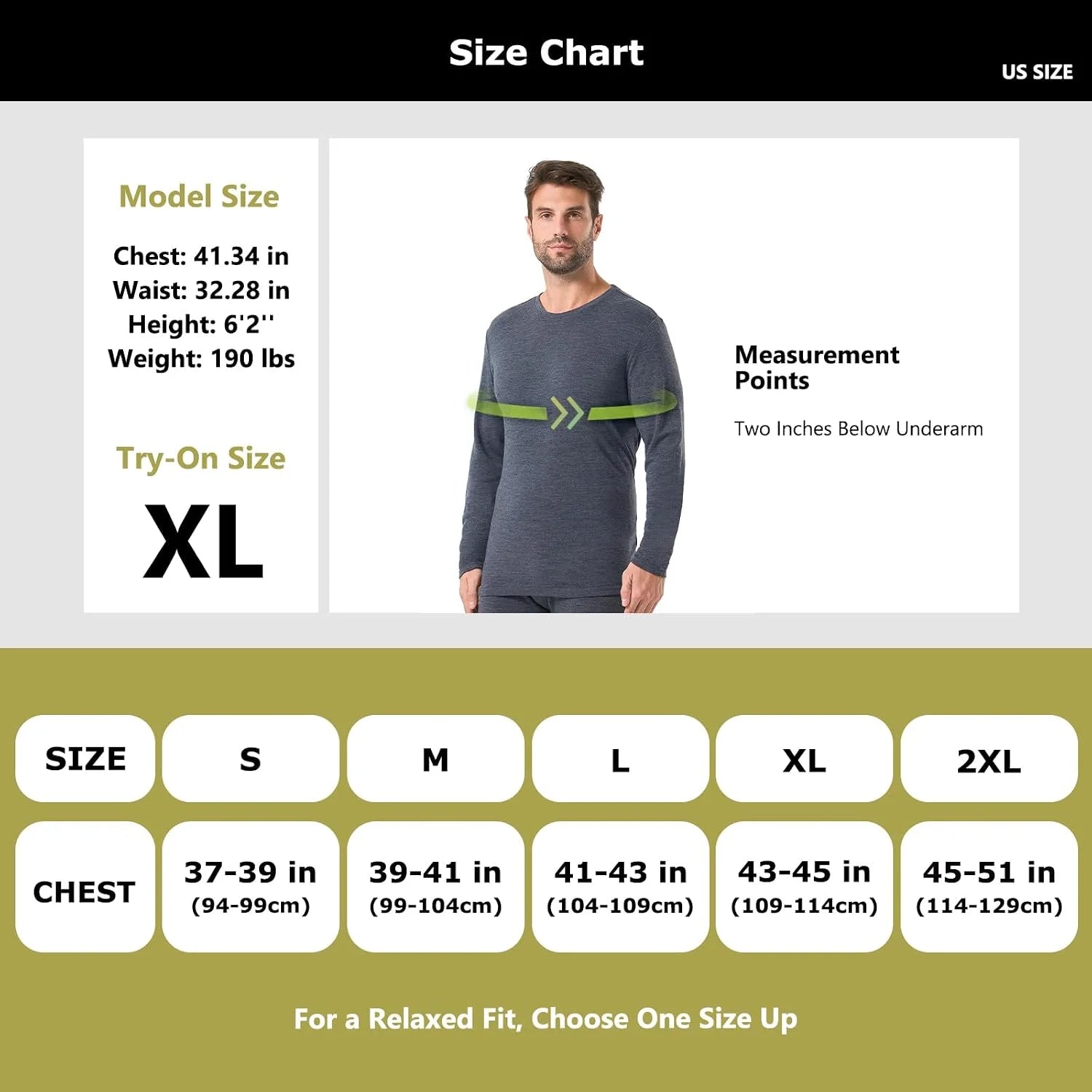 100% Merino Wool Base Layer for Men Long Sleeve Crew Neck Thermal Shirt