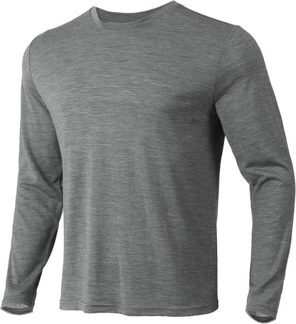 100% Merino Wool Base Layer for Men Long Sleeve Crew Neck Thermal Shirt