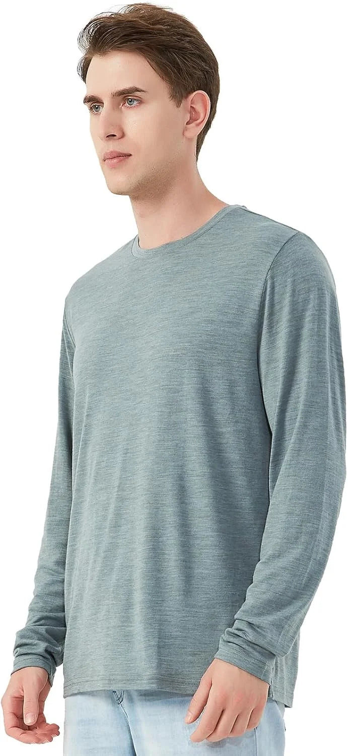 Merino Protect 100% Merino Wool Base Layer Mens Soft Long Sleeve Shirts Odor Resistance Thermal Underwear for Hunting Hiking