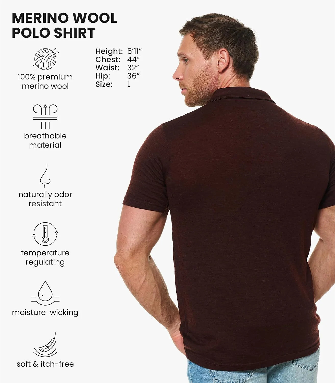 100% Merino Wool Polo Shirt Men - Short & Long Sleeve Shirt Base Later