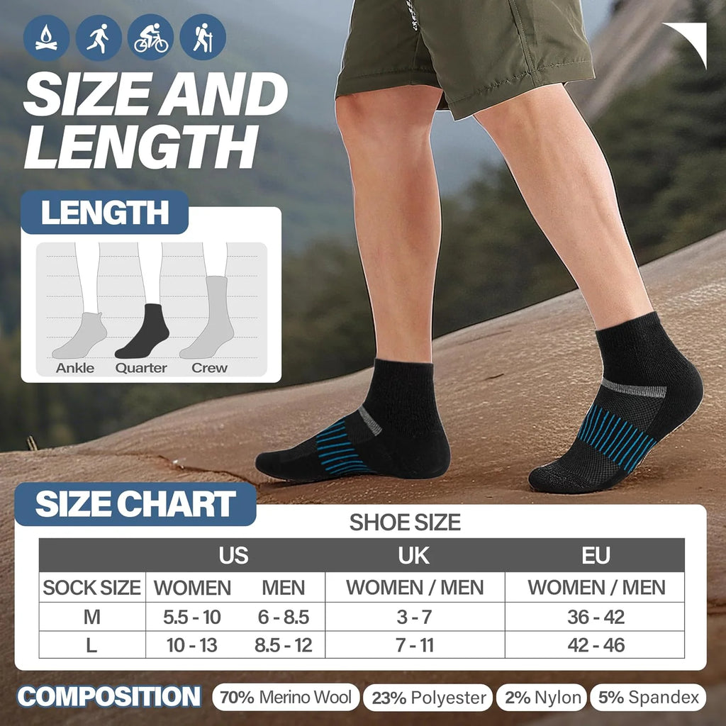 Anlisim Merino Wool Ankle Running Hiking Socks for Women and Men