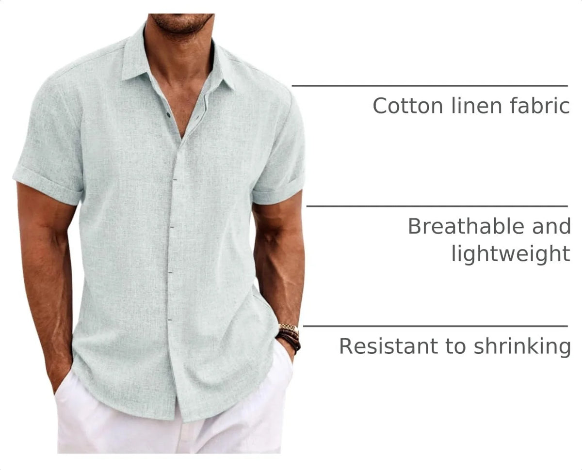 COOFANDY Men's Linen Shirts Short Sleeve Casual Shirts Button Down Shirt for Men Beach Summer Wedding Shirt