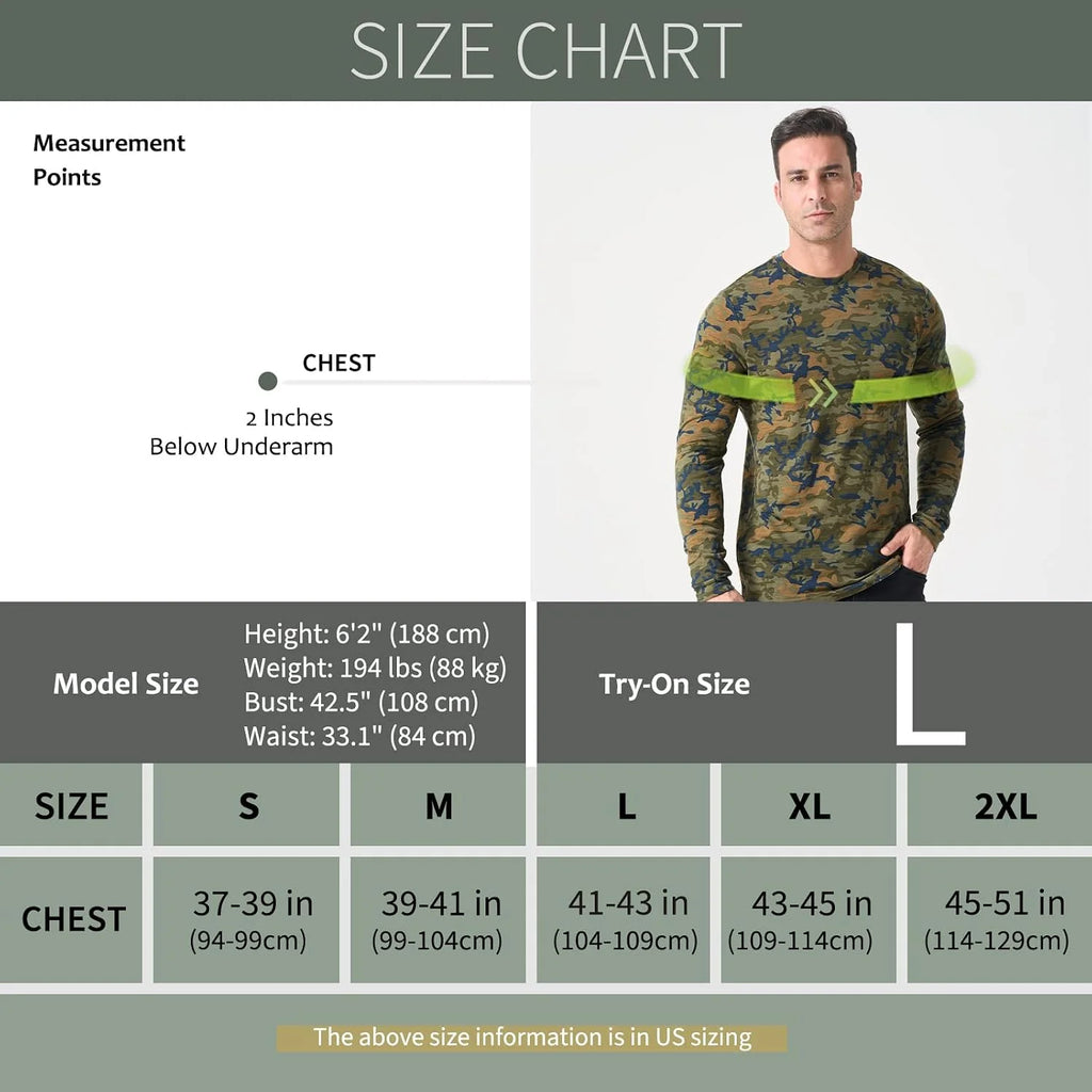 100% Merino Wool Base Layer for Men Long Sleeve Crew Neck Thermal Shirt